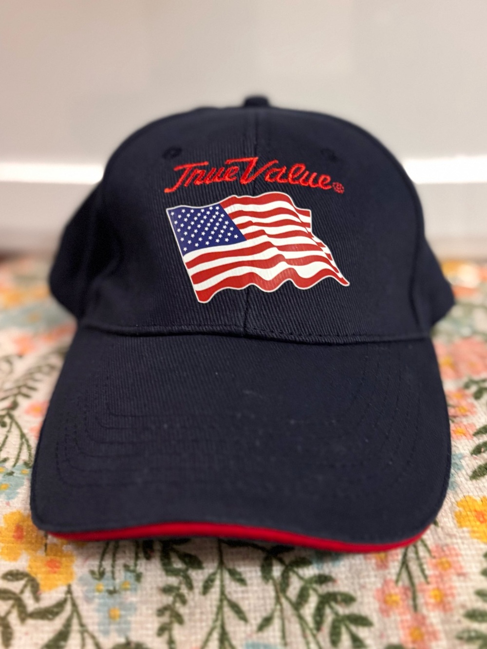True Value Navy Baseball Cap with American Flag Embroidery